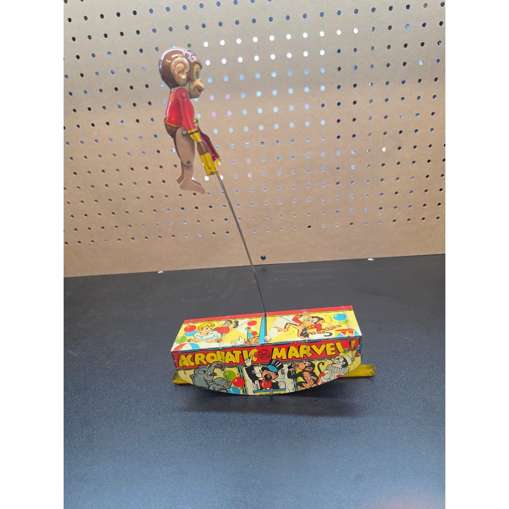 Vintage Marx Toys Acrobatic Marvel Tin Litho Wind Up Monkey Circus Toy